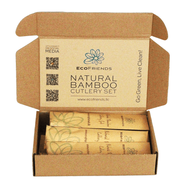 ECOFRIENDS Bamboo Cutlery Set with Travel Pouch | FSC - Certified, Zero - Waste, Eco - Friendly Utensils - Box of 50 - ECOFRIENDS - ECOFRIENDS