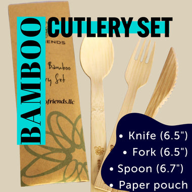 ECOFRIENDS Bamboo Cutlery Set with Travel Pouch | FSC - Certified, Zero - Waste, Eco - Friendly Utensils - Box of 50 - ECOFRIENDS - ECOFRIENDS